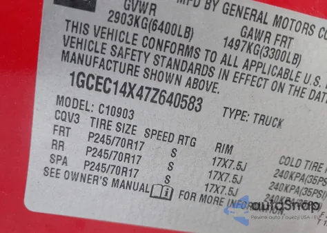 2007 Chevrolet Silverado 1500 Work Truck z USA, uszkodzony, nr VIN 1GCEC14X47Z640583